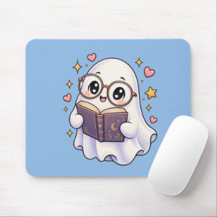 Cute Ghost Reading a Book Mouse Pad