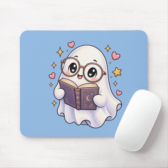 Cute Ghost Reading a Book Mouse Pad (With Mouse)