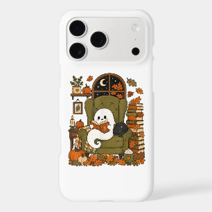 Cute Ghost Reading Book Black Cat Fall Pumpkin