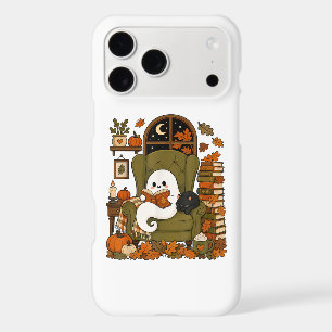Cute Ghost Reading Book Black Cat Fall Pumpkin