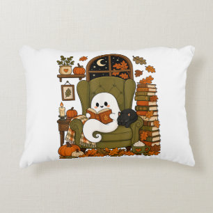 Cute Ghost Reading Book Black Cat Fall Pumpkin Decorative Cushion