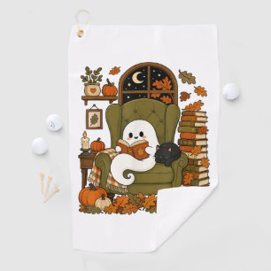 Cute Ghost Reading Book Black Cat Fall Pumpkin Golf Towel