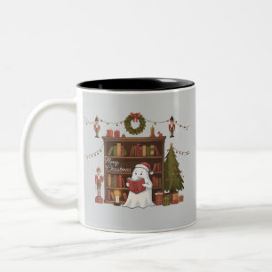 Cute Ghost Reading Book Christmas Reading Two-Tone Coffee Mug