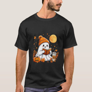 Cute Ghost Reading Book Halloween Autumn Fall Ghos T-Shirt