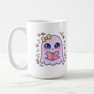 Cute Ghost Reading Book Halloween T-Shirt Coffee Mug