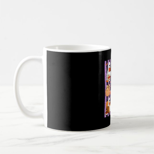 Cute ghost reading book lovers autumn fall coffee mug (Left)