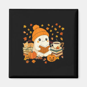 Cute Ghost Reading Book Lovers Autumn Fall Hallowe Magnet