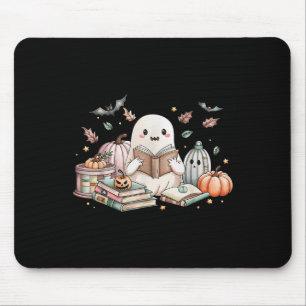 Cute Ghost Reading Book Lovers Autumn Fall Hallowe Mouse Pad