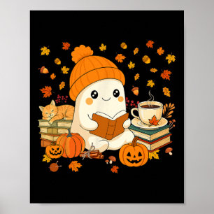 Cute Ghost Reading Book Lovers Autumn Fall Hallowe Poster