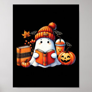 Cute Ghost Reading Book Lovers Halloween Ghost Cof Poster
