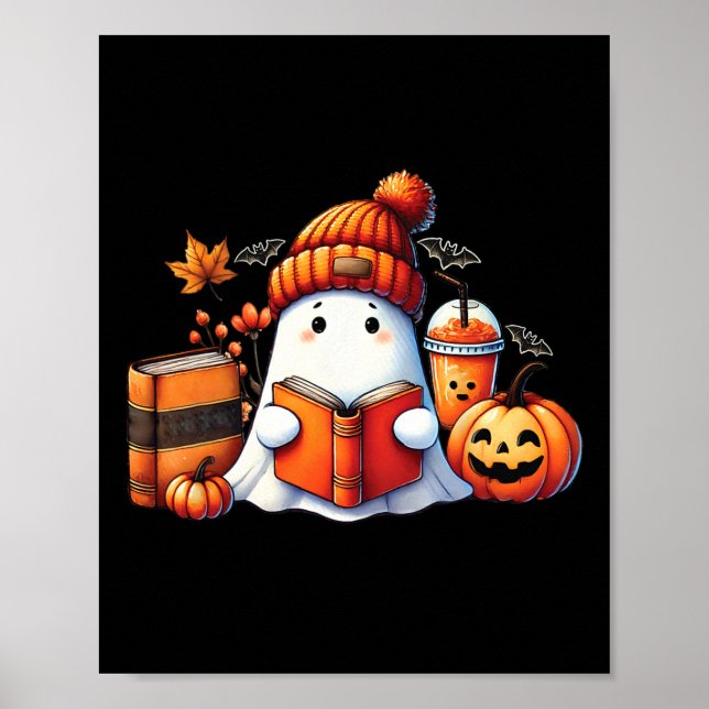 Cute Ghost Reading Book Lovers Halloween Ghost Cof Poster (Front)