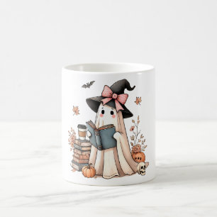 Cute Ghost Reading Book Lovers Halloween Ghost Coffee Mug