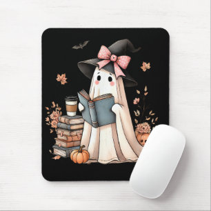 Cute Ghost Reading Book Lovers Halloween Ghost Mouse Pad