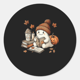 Cute Ghost Reading Book Lovers Halloween Pumpkin W Classic Round Sticker