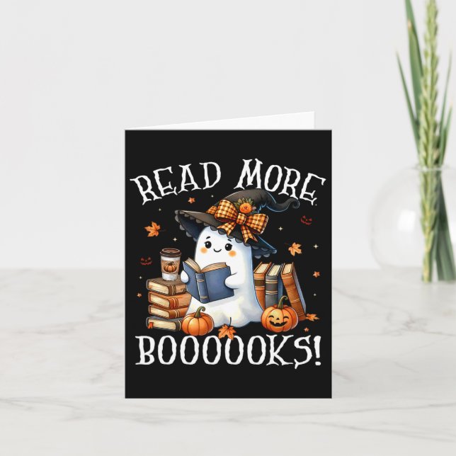 Cute Ghost Reading Book Lovers Halloween Read More Card (Front)