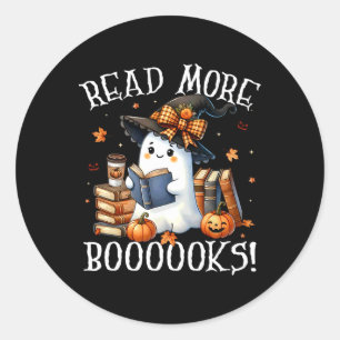 Cute Ghost Reading Book Lovers Halloween Read More Classic Round Sticker