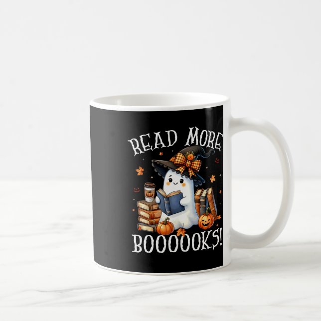 Cute Ghost Reading Book Lovers Halloween Read More Coffee Mug (Right)