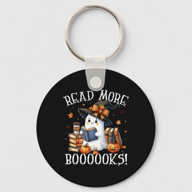 Cute Ghost Reading Book Lovers Halloween Read More Key Ring (Front)