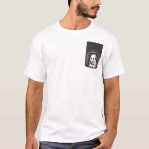 Cute Ghost Reading Book with Headphones Cartoon T-Shirt