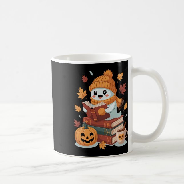Cute Ghost Reading Books - Fall Halloween Book Lov Coffee Mug (Right)