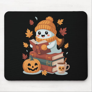 Cute Ghost Reading Books - Fall Halloween Book Lov Mouse Pad