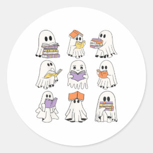Cute Ghost Reading Books Funny Halloween Books Lov Classic Round Sticker