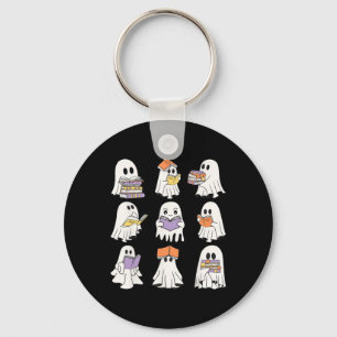 Cute Ghost Reading Books Funny Halloween Books Lov Key Ring