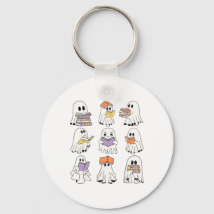 Cute Ghost Reading Books Funny Halloween Books Lov Key Ring
