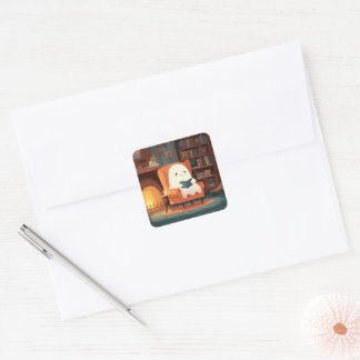 Cute Ghost Reading By A Fireplace - Sticker Sheet