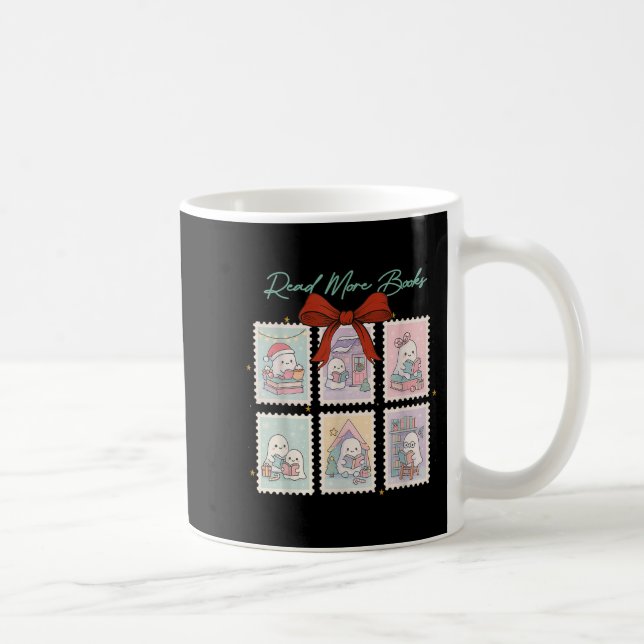 Cute Ghost Reading Christmas Stamps Xmas Read More Coffee Mug (Right)