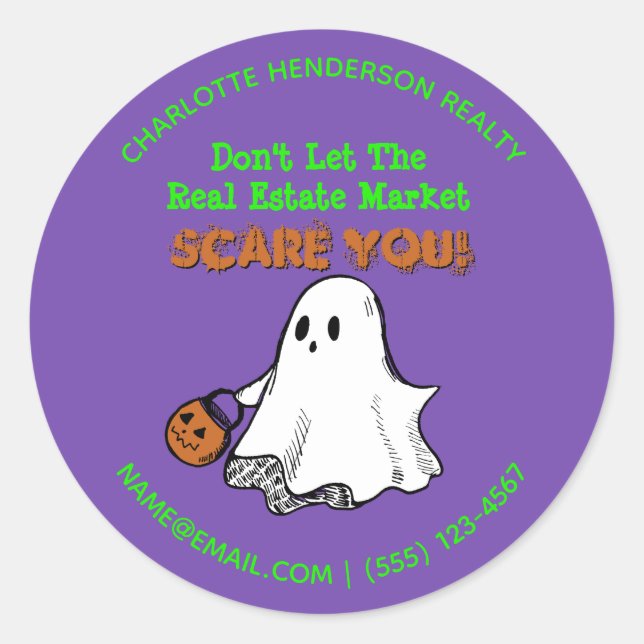 Cute Ghost Real Estate Pop By Halloween Classic Round Sticker (Front)