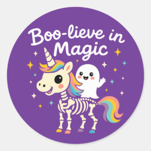 Cute Ghost riding a Unicorn Skeleton Classic Round Sticker