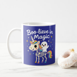 Cute Ghost riding a Unicorn Skeleton Coffee Mug