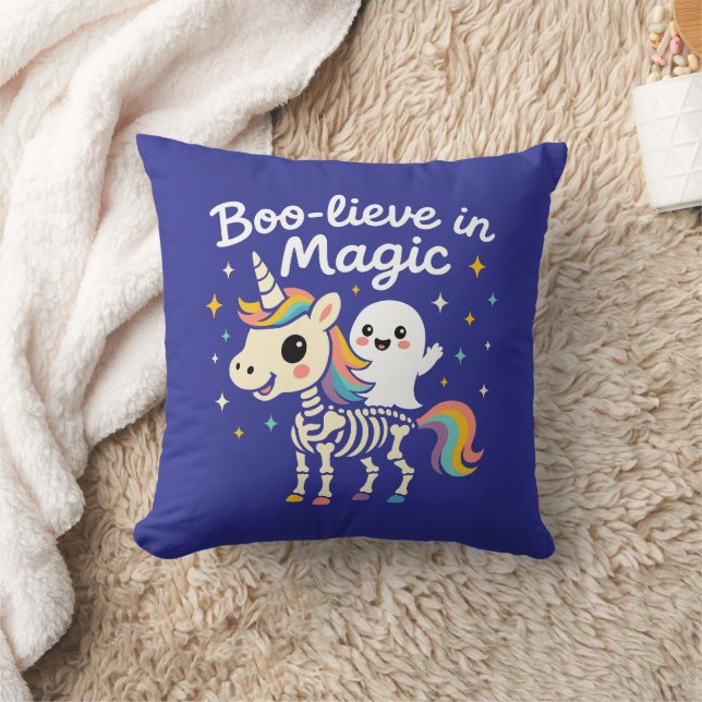Cute Ghost riding a Unicorn Skeleton Cushion (Blanket)