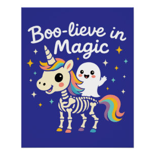 Cute Ghost riding a Unicorn Skeleton Poster