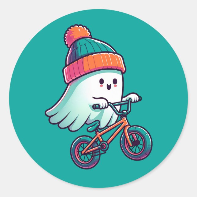 Cute ghost riding bike Stickers (Front)