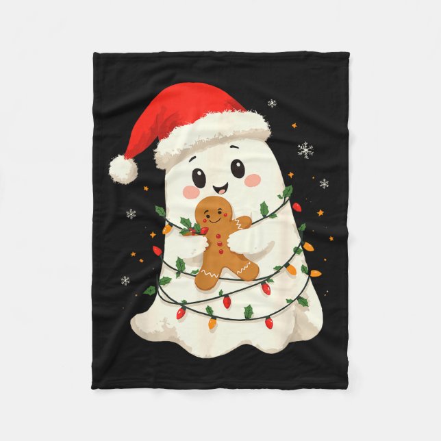 Cute Ghost Santa Hat Soky Christmas Funny Holiday  Fleece Blanket (Front)