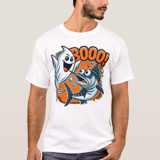 Cute Ghost Scaring Fish Funny Halloween T-Shirt