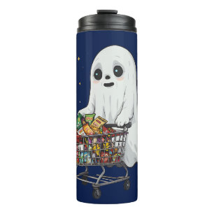 Cute Ghost Shopping Cart Snacks Funny Halloween Thermal Tumbler