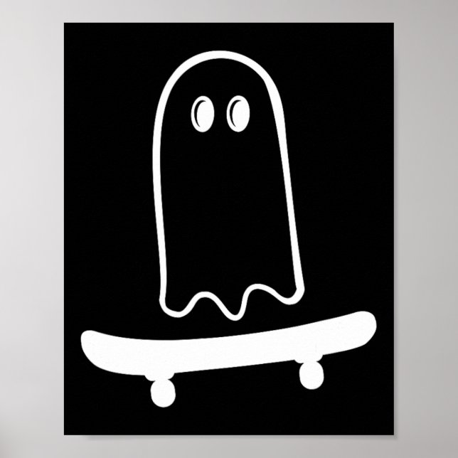 Cute Ghost Skateboard To Funny Skateboarder Hallow Poster (Front)