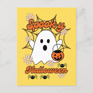 Cute Ghost Spider Web Spooky Halloween  Postcard