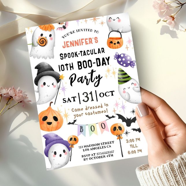 Cute Ghost Spooktacular Halloween 10th Birthday  Invitation (Creator Uploaded)
