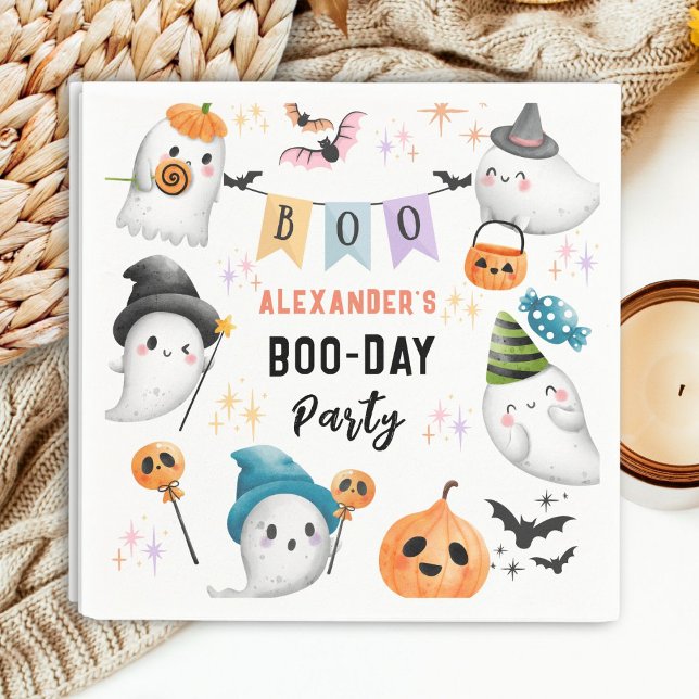 Cute Ghost Spooktacular Halloween Boy Birthday Napkin (Creator Uploaded)