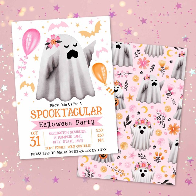 Cute Ghost Spooktacular Kids Halloween Party Invitation (Cute Ghost Spooktacular Kids Halloween Party Invitation)