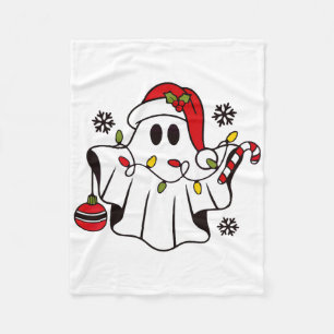 Cute Ghost Spooky Christmas Santa Hat Funny Family Fleece Blanket