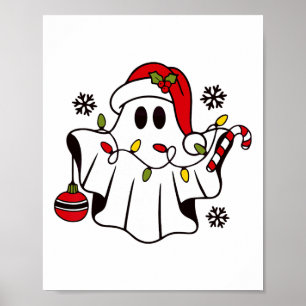Cute Ghost Spooky Christmas Santa Hat Funny Family Poster