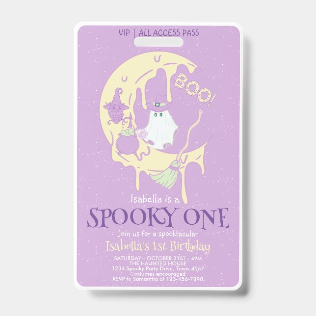 Cute Ghost Spooky One 1st Birthday Halloween VIP ID Badge (Front)