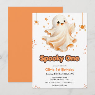Cute Ghost Spooky One Halloween 1st Birthday Invitation