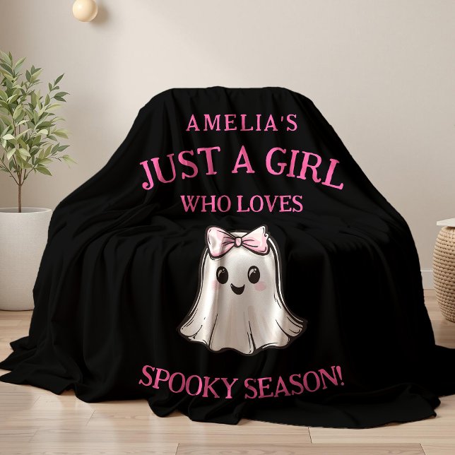 Cute Ghost Spooky Season Halloween  Fleece Blanket (Custom Just a Girl Who Loves Spooky Season Halloween Ghost Fleece Blanket)