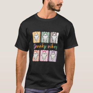 Cute Ghost Spooky Vibes Halloween Coquette Bow Fun T-Shirt